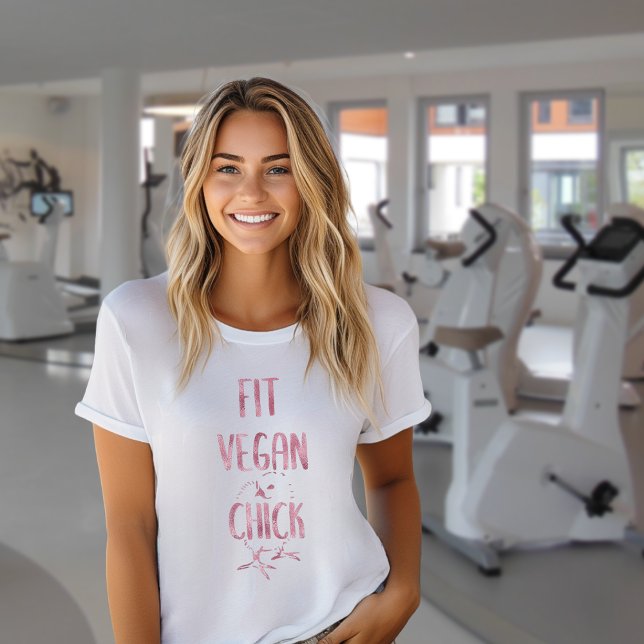 Camiseta Chick Vegan Fit, Relieve metalizado rosado Fitness (Subido por el creador)