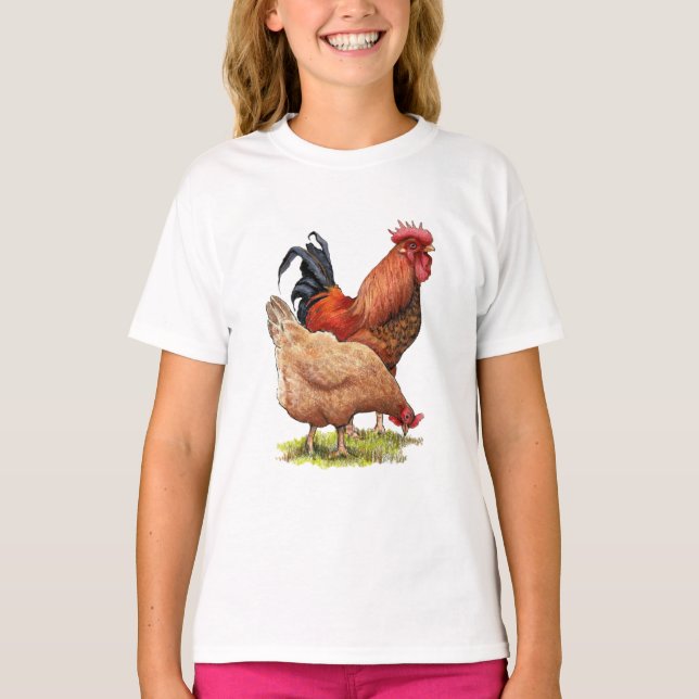 Camiseta Chicken And Rooster Art, Poultry, Farm Animals (Anverso)