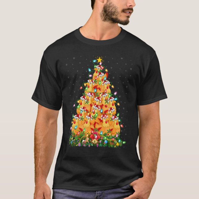 Camiseta Chicken Bird  Xmas Lights Santa Chicken Christmas  (Anverso)