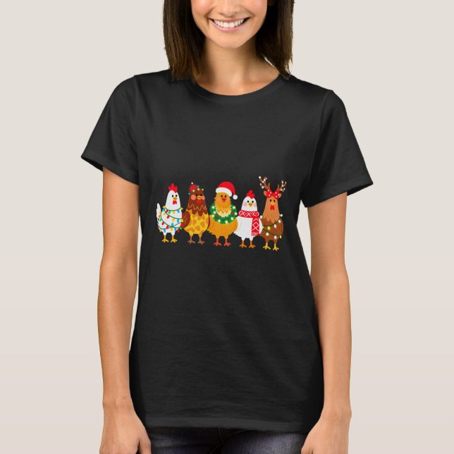 Camiseta Chicken Christmas Lights Farm-girl Animal Lover Ro (Anverso)