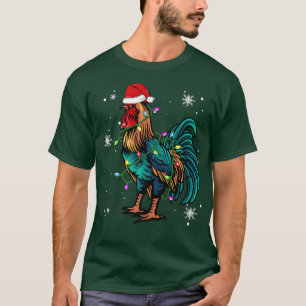 Camiseta Chicken Christmas Lights Led Funny Santa Hat Chris