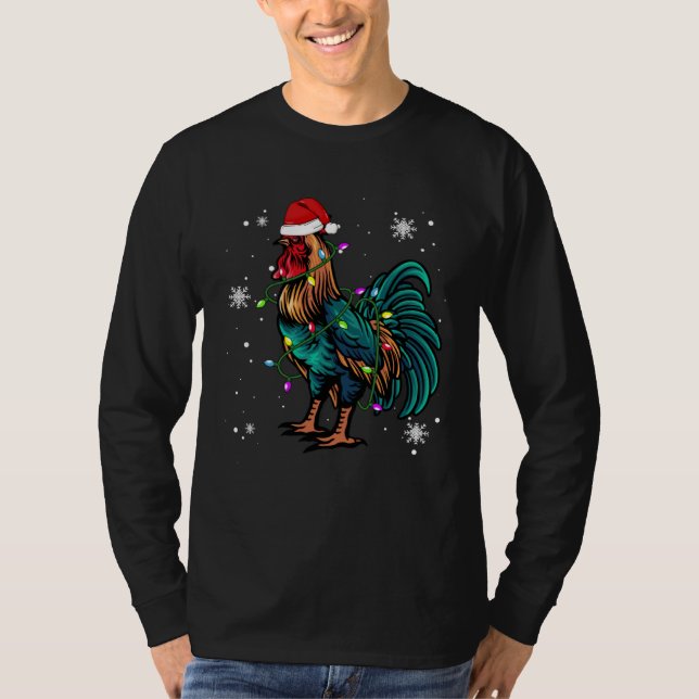 Camiseta Chicken Christmas Lights Led  Santa Hat Christmas (Anverso)