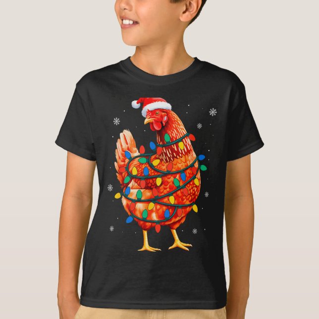 Camiseta Chicken Christmas Tree Lights Farm Animal Santa Xm (Anverso)