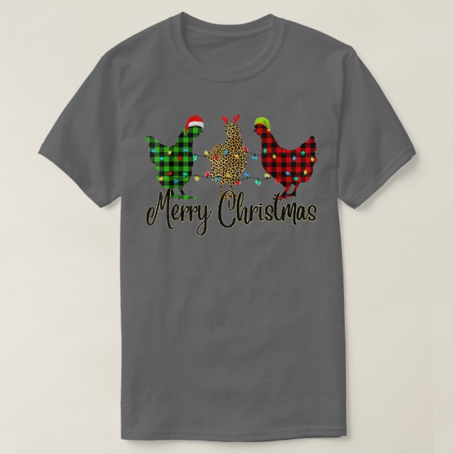 Camiseta Chicken Feliz Navidad Rojo Verde Leopardo P (Diseño del anverso)