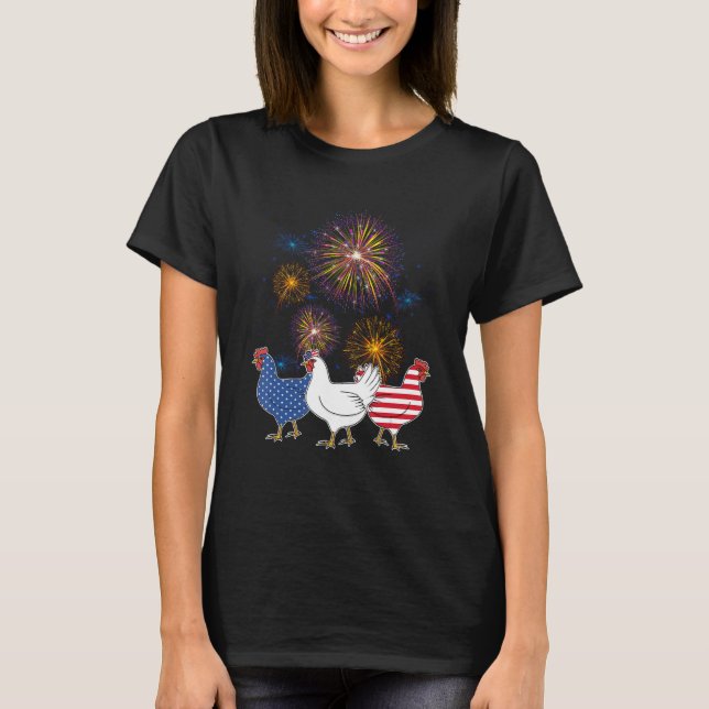 Camiseta Chicken Fireworks Independence 4th Of July Day Pat (Anverso)