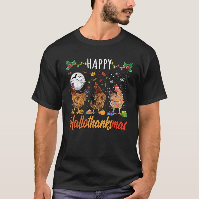Camiseta Chicken HalloThanksMas Halloween Autumn Christmas  (Anverso)
