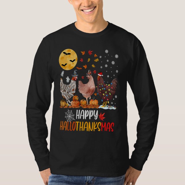 Camiseta Chicken Happy HalloThanksMas  Halloween Thanksgivi (Anverso)