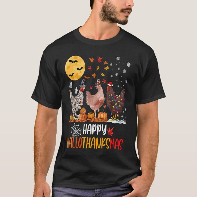 Camiseta Chicken Happy HalloThanksMas  Halloween Thanksgivi (Anverso)