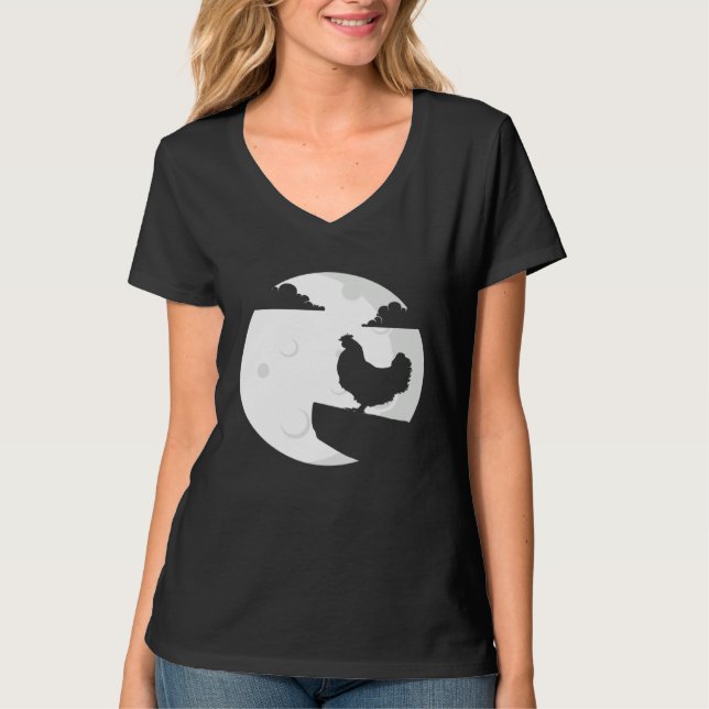 Camiseta Chicken Howling Moon  Animal Silhouette Women Boys (Anverso)