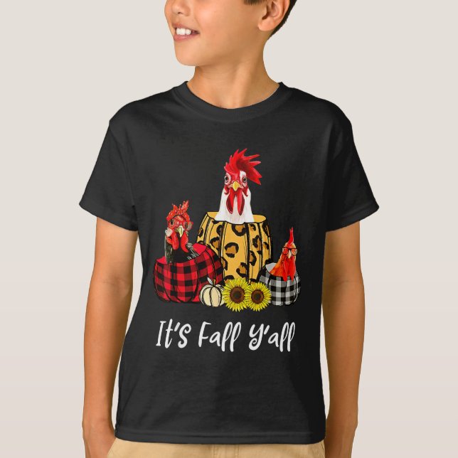 Camiseta Chicken It's Fall Y'all Leopard Pumpkin Autumn Tha (Anverso)