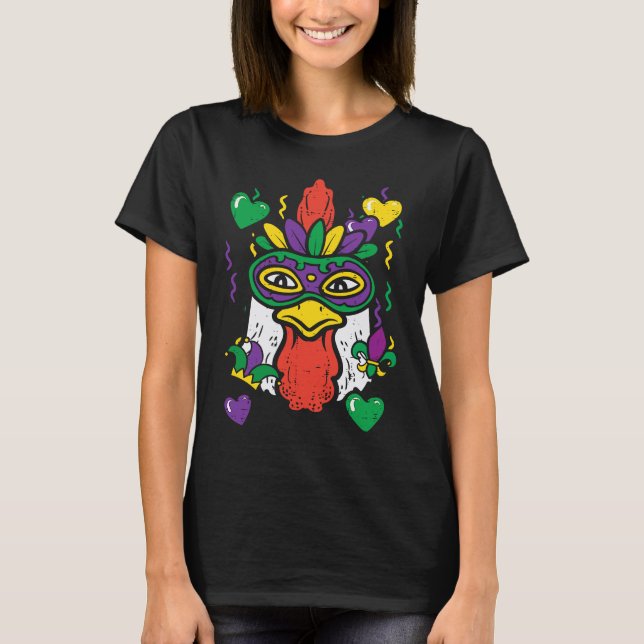 Camiseta Chicken Mardi Gras Mask  Farm Outfit Men Women Kid (Anverso)