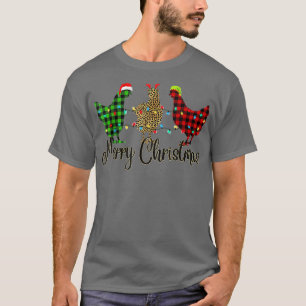 Camiseta Chicken Merry Christmas Red Green Plaid Leopard P