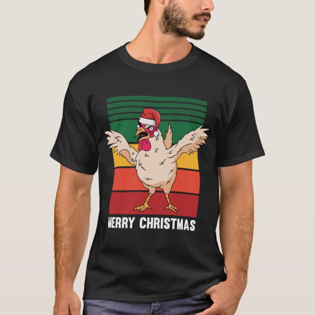Camiseta Chicken Santa Hat Feliz Navidad Pajama Funny Ani (Anverso)