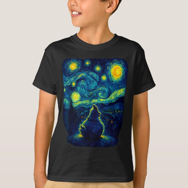 Camiseta Chicken Starry Funny Night Van Gogh Farm Lover Gir (Anverso)