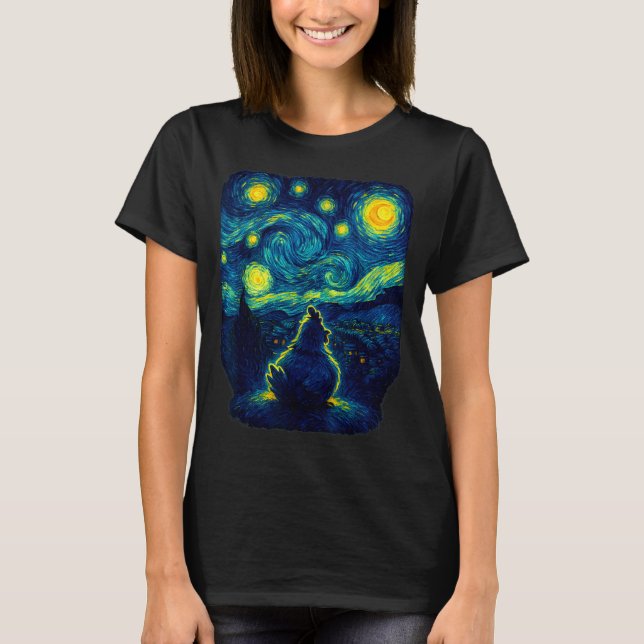 Camiseta Chicken Starry Funny Night Van Gogh Farm Lover Gir (Anverso)