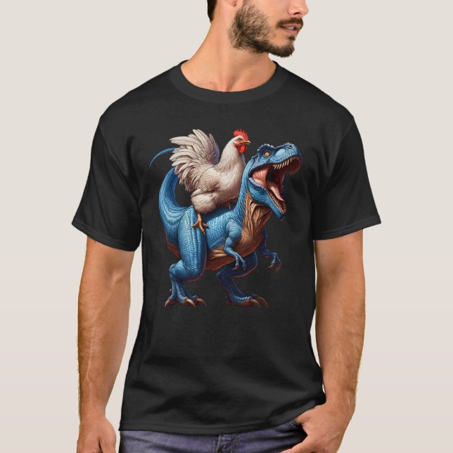 Camiseta Chicken viajando en dinosaurios Amante de la granj (Anverso)