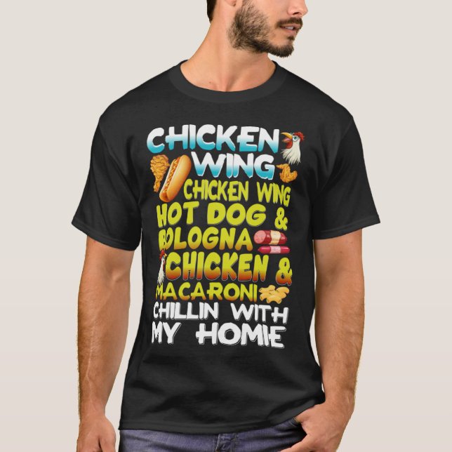 Camiseta Chicken Wings Chicken Wings Hot Dog & Bologna Chic (Anverso)