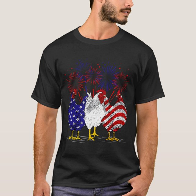 Camiseta Chickens American Flag Patriotic Farmer 4Th Of Jul (Anverso)