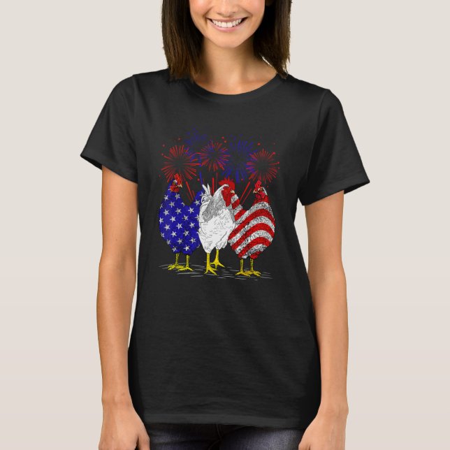 Camiseta Chickens American Flag Patriotic Farmer Funny 4th  (Anverso)