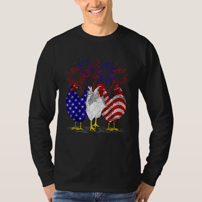 Camiseta Chickens American Flag Patriotic Farmer Funny 4th  (Anverso)