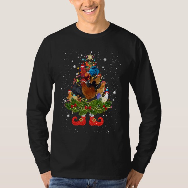 Camiseta Chickens Christmas Tree Lights Cute Santa Hat (Anverso)