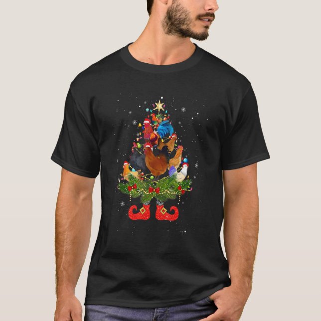 Camiseta Chickens Christmas Tree Lights  Santa Hat (Anverso)