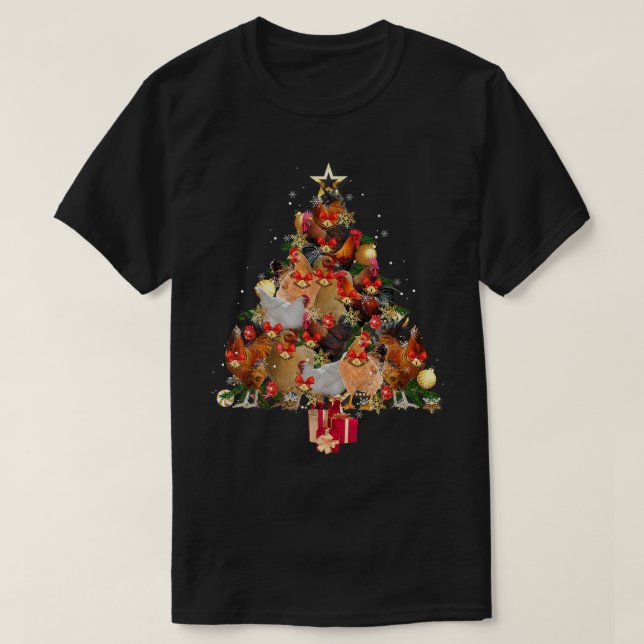 Camiseta Chickens Christmas Tree Merry Clucking Matching Fa (Diseño del anverso)