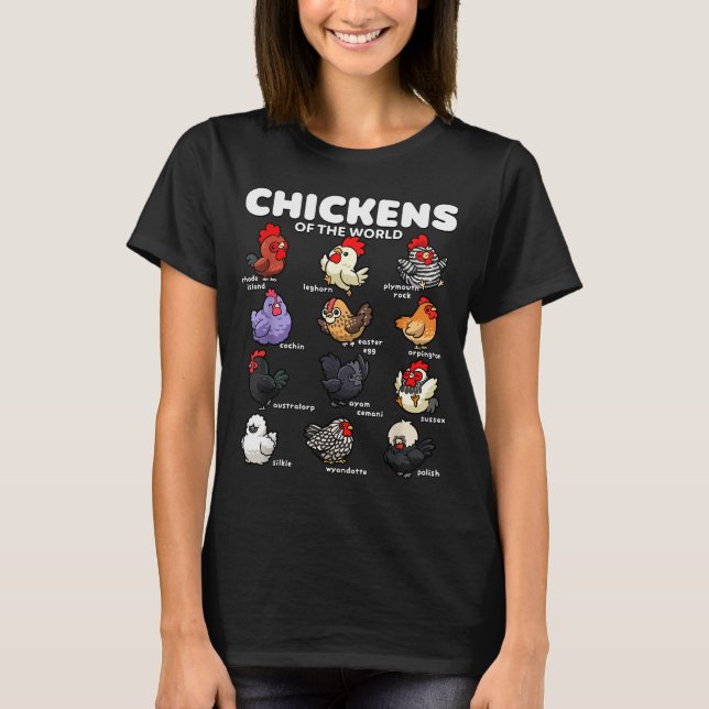 Camiseta Chickens Of The World Funny Cartoon Chicken Breeds (Anverso)