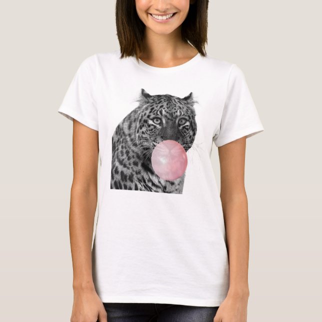 Camiseta Chicle Burbuja Leopardo Pantera Negro Blanco Rosa (Anverso)