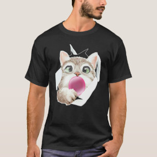 Camiseta Chicle de Burbuja de Gato Felino Lindo