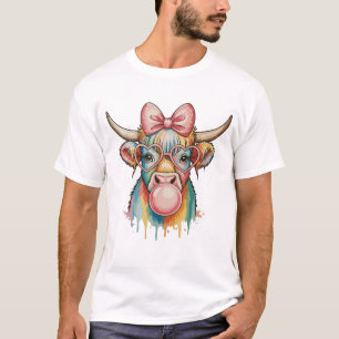 Camiseta Chicle de Vaca Highland con Lazo Coqueto Rosa
