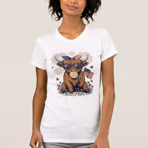 Camiseta Chicle Patriótico de Vaca de las Highlands Grabado