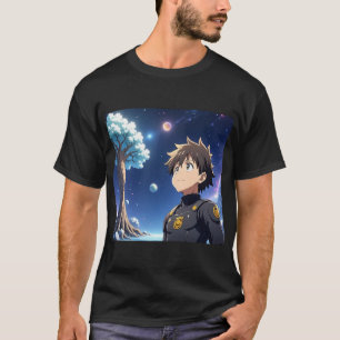 Camiseta Chico Anime Bajo Cielo Estrellado con Planetas – F