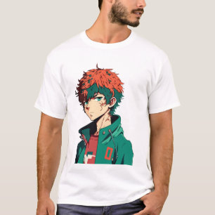 Camiseta Chico Anime: Cabello Naranja y Verde - Delicia del