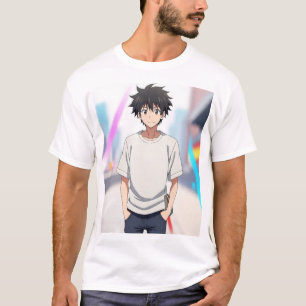 Camiseta Chico Anime con Cabello Negro en Calle de Ciudad M