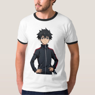 Camiseta Chico Anime con Espada en Ciudad Moderna al Atarde