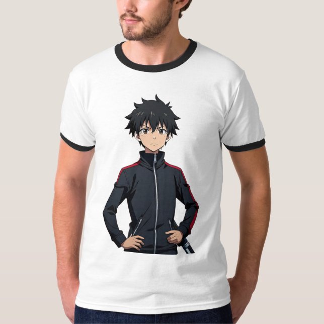 Camiseta Chico Anime con Espada en Ciudad Moderna al Atarde (Anverso)