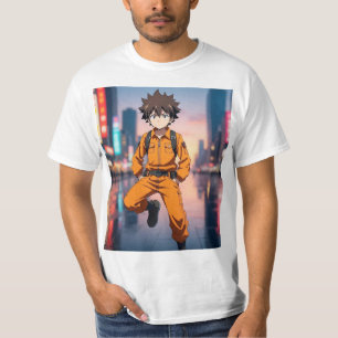 Camiseta Chico Anime con Ropa Naranja Ru
