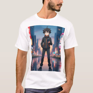 Camiseta Chico Anime en Ciudad Neon por la Noche – Chara An