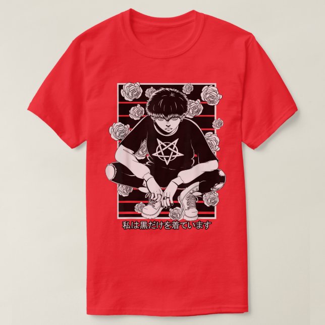 Camiseta Chico Anime Goth Estética Japonesa Gótica Vaporwav (Diseño del anverso)