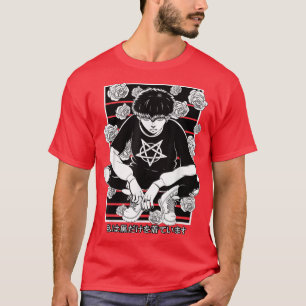 Camiseta Chico Anime Goth Estética Japonesa Gótica Vaporwav