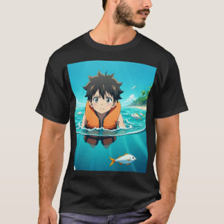 Camiseta Chico Anime Nadando en el Océano con Peces – Lindo