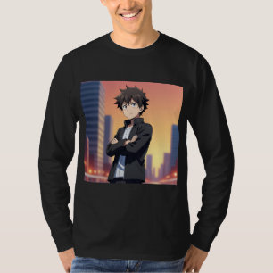 Camiseta Chico Anime Seguro en Ciudad al Atardecer – Arte D