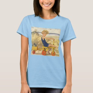 Camiseta Chico antiguo jugando en la playa con juguetes de 
