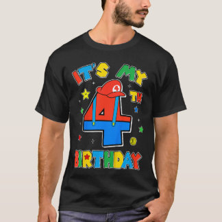 Camiseta Chico cumpleaños 4 Super Jugador Tema de Juegos Fi
