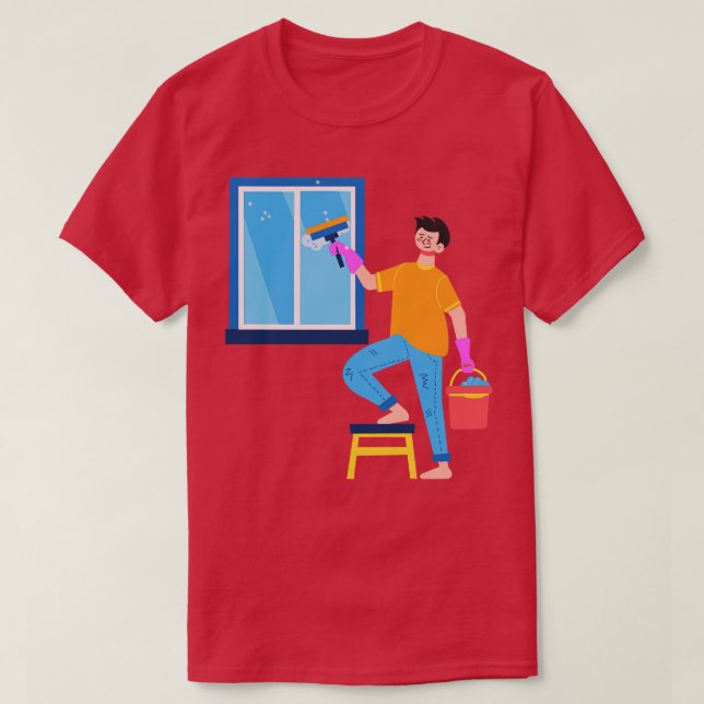 Camiseta Chico De Mano Dibujada Limpiando La Ventana (Diseño del anverso)