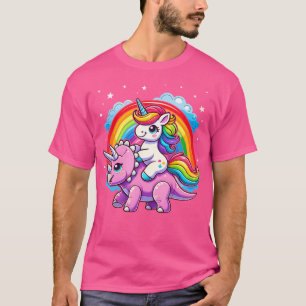 Camiseta Chico Divertido Unicornio Montando Dinosaurio Tric