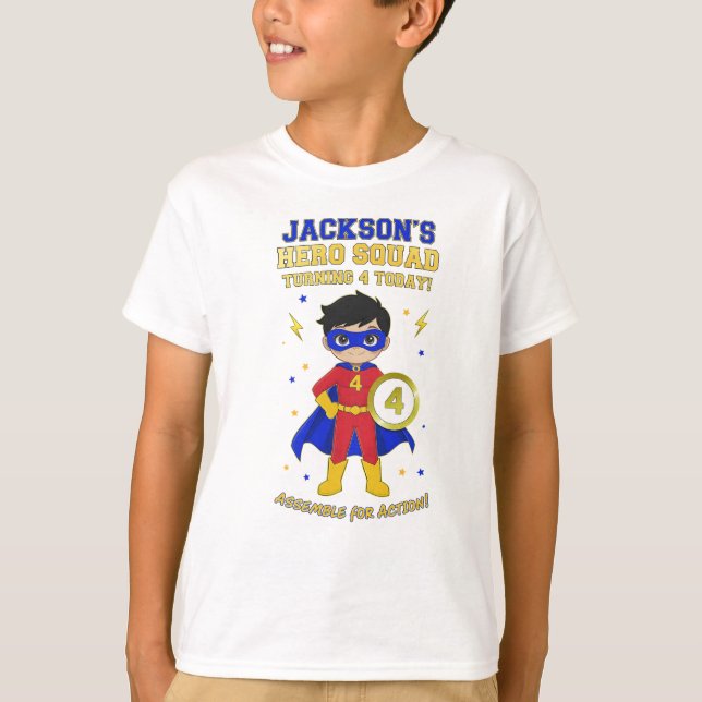 Camiseta Chico Superhéroe Personalizado Cumpleaños 4 Hero S (Anverso)