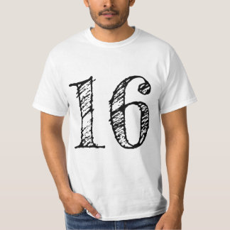 Camiseta chiffre 16 numéro seize manuscrit géant
