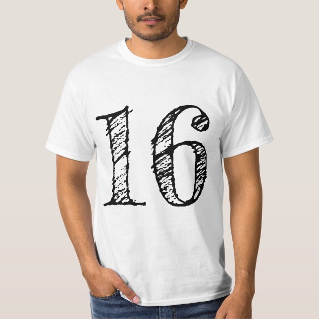 Camiseta chiffre 16 numéro seize manuscrit géant (Anverso)
